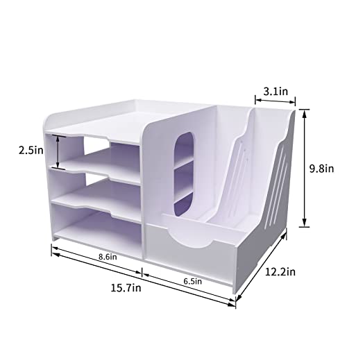 Natwind 4-Tier Office White Desktop Organizer Paper File Rack With Vertical Horizontal File Holder All In One Supplies Storage Box Mail Sorter On Desk Tabletop Binder Folder Letter Trays Study Home #TOP1