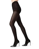 MeMoi Chevron Control Top Tights, Medium-Weight Smoothing Tummy Control Tights, 60 Denier - Sizes Small to Queen 2, Black, Large/X-Large