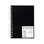 Artway Studio A5 Spiral Bound Sketchbook - Portrait - 48 Pages (96 Sides) of 170gsm Cartridge Paper - Black Hardcover Drawing Pad for Sketching, Drawing & Illustration