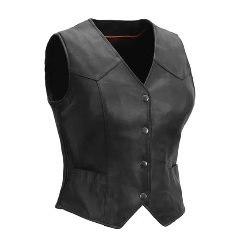 First Mfg Co -Sweet Sienna- Motorcycle Vest for Women - Lambskin Western V-Neck Motorcycle Riding Vest with Stretch Panels & Two Welt Hip pockets(XL)