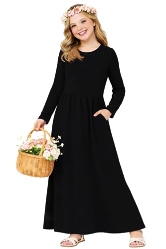 Image of Deerose Girls Maxi Dress Short Sleeve Casual Long Dresses with Pockets 5-14 Years