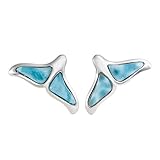 Pendientes de plata de ley con forma de ballena de larimar natural