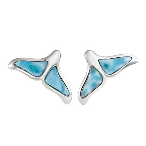 Sterling Silver Natural Larimar Whale Tail Stud Earrings #TOP19