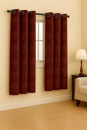 Image of Velvet Window Curtains 5 Feet Set of 2 | Solid |Thermal Insulated Parda |Eyelet Ring Curtain for Living Room, Bedroom & Study|(152 x 152 cm,|Perfect for Home Decor (Maroon, 5feet)