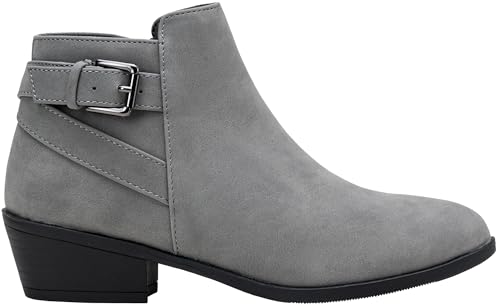 Vepose Womens Short Ankle Boots Low Heel Western Cowboy Booties 911 - Grey Gray Size 8.5 US - with Buckle Side Zipper (CJY911 Grey 08.5)