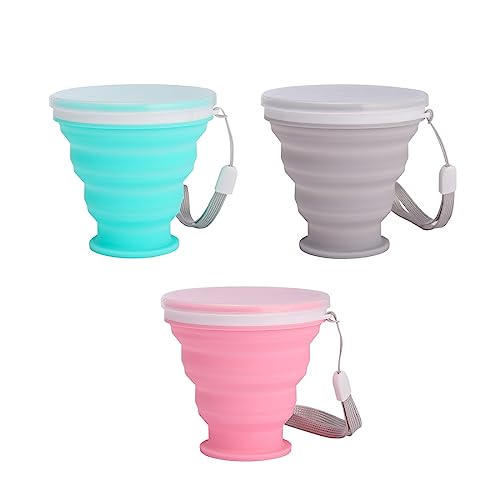 Fezf Paquete de 3 tazas de silicona plegables, tazas de viaje de silicona plegables, tazas plegables para acampar al aire libre y senderismo familiar