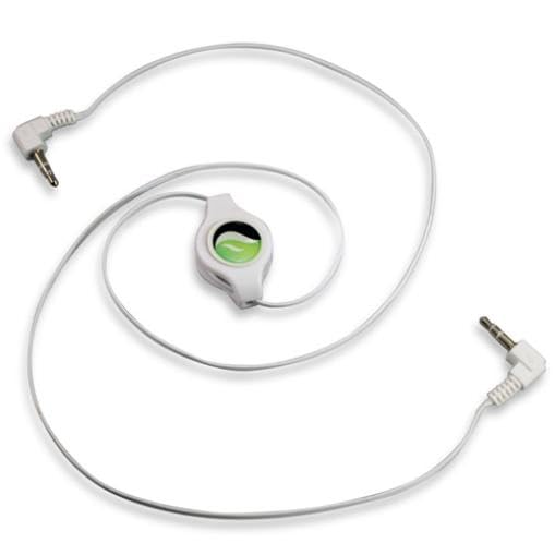 Cable auxiliar retráctil Jack 3.5mm blanco miniatura 3