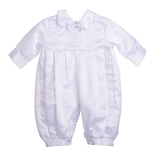 Lito Angels Barboteuse Robe Bapteme en Satin pour Bebe Fille Garcon, Body Manche Longue avec Gilet et Bonnet, Taille 0-18 Mois, Blanc - Image 3