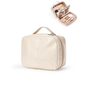 EACHY Travel Makeup Bag,Large Capacity Cosmetic Bags for Women,Waterproof Portable Pouch Open Flat Toiletry Bag Make up Organizer with Divider and Handle