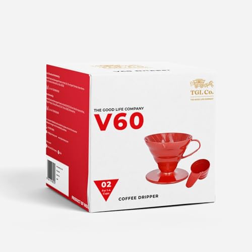 Image of TGL Co. V60 Coffee Dripper 02 (Red) - Manual Pour Over Coffee Maker | Food-Grade Plastic for Safe and Durable Brewing | Reusable Cone Dripper for 1-4 Cups | Easy to Use & Clean