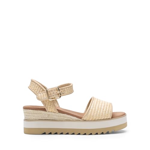 DREAM PAIRS DREAM PAIRS Women's Open Toe Buckle Ankle Strap Espadrille Platform Wedge Sandals,Size 7.5,Natural-Raffia,DWUMPS2504