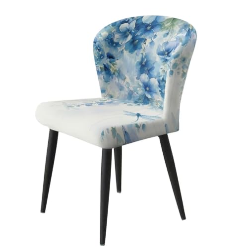 Image of Blue Flowers Bar Chair Stool Cover 2 Pack Stretch Chair Slipcover for Counter Height Bar Stool Anti-Scratches Spills Chair Covers