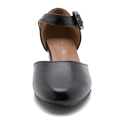 Enelauge Women's Ankle Strap Closed Toe Low Chunky Heel Dress Work Pumps3