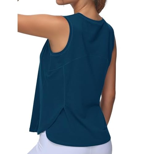 Dragon Fit Lightweight Workout Tank Tops for Women Sleeveless Yoga Shirts Side Split Loose Fit Athletic Tops with Curved Hem