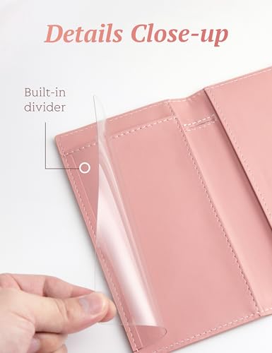 Image of Yarnic Checkbook Cover for Personal Checkbook Holder (Blush Pink) | Check Book Covers with Pen Holder & Built-in Clear Plastic Divider for Duplicate Checks