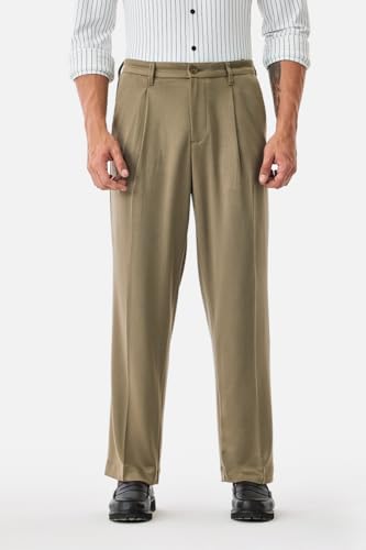 Image of SNITCH Men Casual Trousers | Loose Fit Pleated Front Plain Wide-Leg Style | Lightweight Polyester Blend Medium-Stretch Fabric for Summer & All-Day Comfort Wear