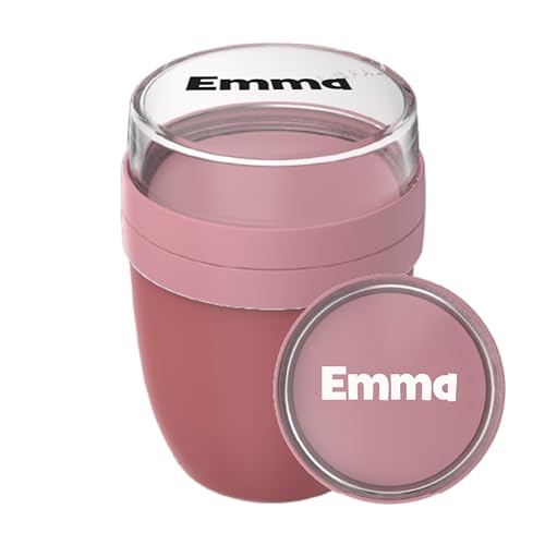 Mepal Lunchpot Ellipse - Personalisierte Joghurtbecher & Müslibecher mit Namen - To Go Becher - Geeignet für Gefrierschrank, Mikrowelle & Spülmaschine - 500 ml + 200 ml - Vivid Mauve