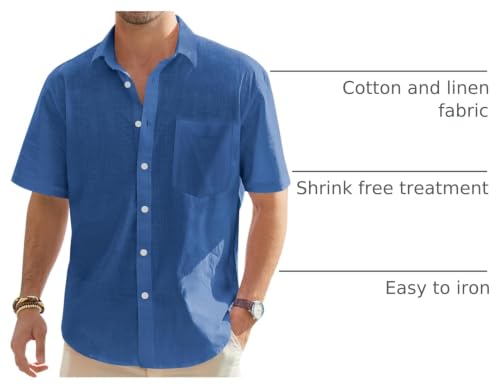 Image of J.VER Mens Linen Shirt Short Sleeve Button Down Casual Summer Shirts | Cotton Linen, Untucked, Big Tall, from Beach Camp Vacation, Cruise Fishing, Work Office, to Wedding Party Family, with Pocket