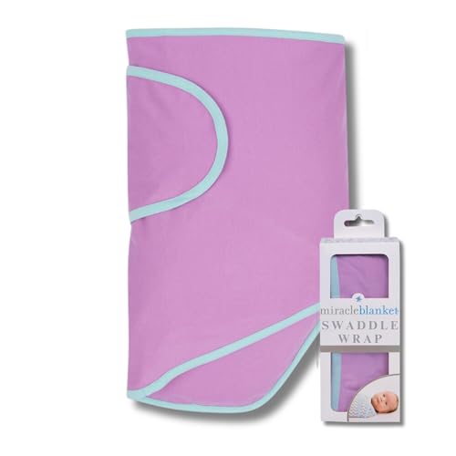 Image of Miracle Blanket Swaddle Wrap - Help Your Newborn Sleep Longer - Soft & Secure Sleep Sack for Infants - Easy-to-Use Swaddling Blanket for a Calm Baby (Purple with Mint Trim)