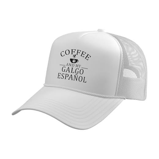Galgo Espanol Dog and Coffee Trucker Hat with Adjustable Mesh Back, White