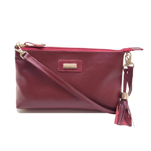 Bolsa Transversal Feminina Couro Legítimo Alça Regulável Bolso Interno (Vermelho)