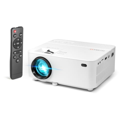 Technaxx Mini Proiettore LED 1800 Lumen, Multimediale 32–176 Pollici, HDMI USB VGA AV MicroSD, Mini Proiettore Portatile per Home Cinema, Smartphone, PC & Console, LED 40.000 Ore – TX-113