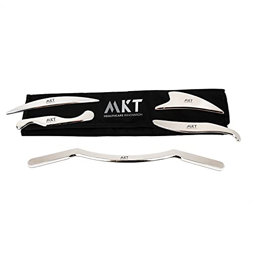 MKT Metallic Silver Set of 5 Professional Kit – versatile, ergonomic soft tissue release and massage tools for myofascial adhesions with Black Sports Shoulder bag. E-book and training videos included
