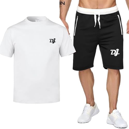 ZYHJZ Completo Estivo da Uomo, 2 Pezzi, Pantaloncini e Maglietta, per DJ Pioneer, Tuta Sportiva a Maniche Corte con Stampa, Tuta Sportiva Casual da Corsa.,White-L