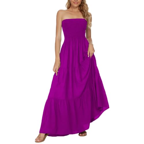 Image of Women's Summer Strapless Tube Top Maxi Dresses Off Shoulder Boho Beach Long Dress
