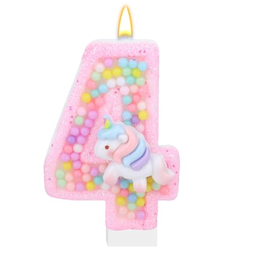 Topper gâteau licorne avec chandelles thème anniversaire licorne 4 pièces