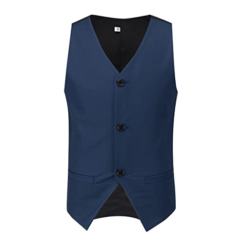 Boyland Boys Solid Color Tuxedo Slim Fit 3 Pieces Suit Set Notched Lapel Jacket Vest Pants For Wedding Prom Party Navy #TOP3