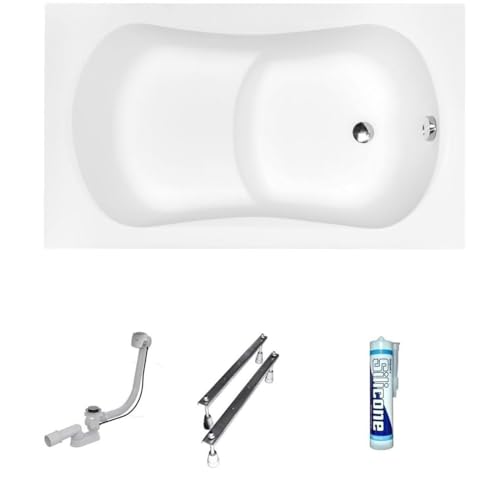 ECOLAM Baignoire rectangle acrylique Aria Rehab avec assise 120x70 cm | pieds siphon et silicone | Belle forme | Aspect moderne | original produit | baignoire en acrylique blanc