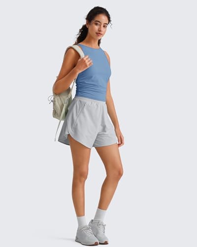Image of G4Free Skimetic Workout Tank Tops for Women Side Ruched Sleeveless High Neck Crop Top Summer Athletic Gym Shirts