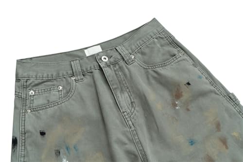 Men’s Rivets Retro Jeans, High Street Loose Fit, Distressed Straight Leg Denim Pants4