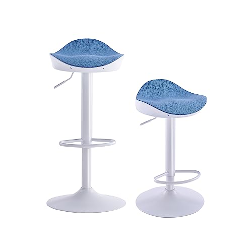 {Taburetes Altos de Cocina con Respaldo Azul Taburetes Altos Kidol & Shellder Taburetes Altos de Cocina Sillas de Comedor Juego de 2 Blanco Azul Forro Polar Teddy Cojín de Asiento con...