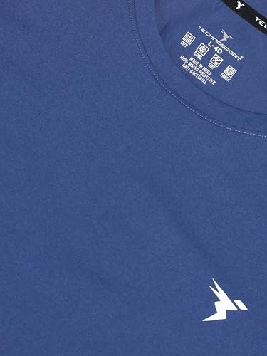 Image of TECHNOSPORT Men's Slim Fit Solid Crew Neck T-Shirt, Cotflex Quick Dry Wrinkle Resistant Polyester Sports Tee for Gym, Running, Training, Sports