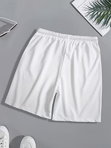 Oyoangle Men's Reflective Expression Print Drawstring Waist Athletic Workout Track Shorts With Pockets White Floral L #TOP1