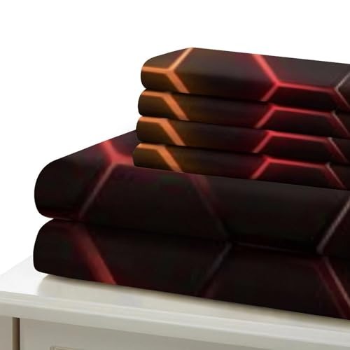 Housse de couette 3D hexagone lumineux parure lit microfibre single - 7