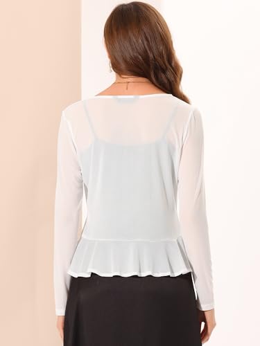 Allegra K Ruffle Mesh Shrug for Women's Long Sleeves Self Tie Casual Bolero Cardigan3