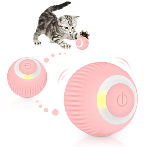 Majome Katzenspielzeug Interaktives Ball, Katzenball mit LED-Licht, USB Wiederaufladbares, 360° Selbstdrehender Elektrisch Ball Haustierspielzeug, bewegliches catchee Spielzeug für Jagdübungen