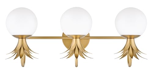Image of Hinkley Palma 54153HB Medium Three Light Vanity, Etched Opal Shade, Classic Pineapple Motif, Heritage Brass