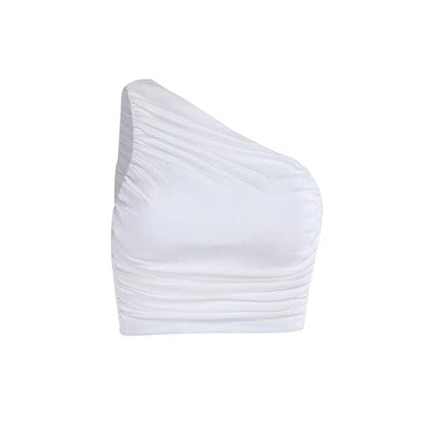 LYANER-Womens-Sexy-Ruched-One-Shoulder-Sleeveless-Crop-Top-Strappy-Cami-Tank LYANER Women's Sexy Ruched One Shoulder Sleeveless Crop Top Strappy Cami Tank White Small