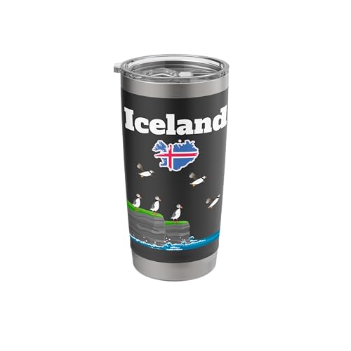 Iceland Puffin Colony Sea Cliffs Iceland flag trip Souvenir Stainless