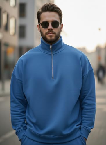 Image of Mack Jonney Solid Half Zipper Track Suit for men | Co-ord Set | Warm Fleece Tracksuit Set | Full Sleeve Sweatshirt