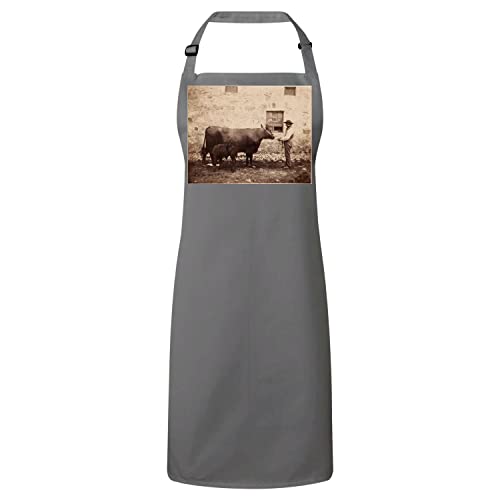 Tablier cuisine premium gris vieille photo sépia fermier vache veau boeuf original
