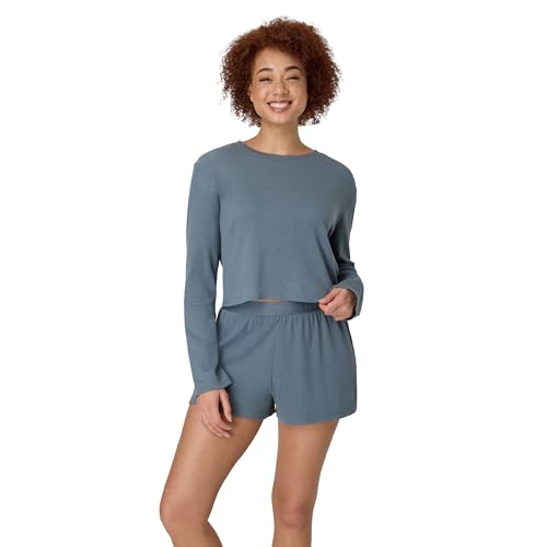 Hanes Womens Sleepwear Set Originals Supersoft Comfywear Long-Sleeve Top & Sleep Shorts Loungewear Set for Women