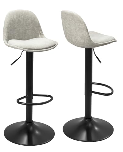 KAYELLES tabourets de Bar Cuisine Design SIG - Lot de 2 chaises de Bar réglable (Tissu Gris)