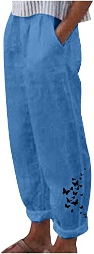 sentmoon Retro Women Linen Pants with Pockets,High Waist Loose Capri Pants Palazzo Comfy Trouser Summer Bottoms
