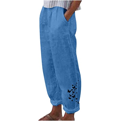 Sentmoon Retro Women Linen Pants With Pockets,High Waist Loose Capri Pants Palazzo Comfy Trouser Summer Bottoms #TOP26