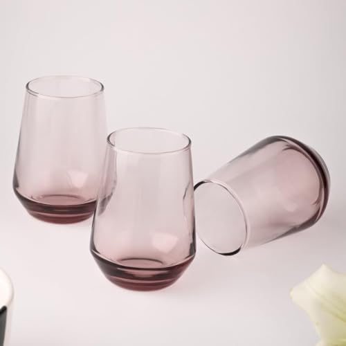 Image of Pink Water and Juice Glasses Drinking Glasses, Highball Lead-Free Glasses, Tumblers for Water, Juice, Beer, Cocktail and Mixed Drinks - Pieces, Transparent (TR-39, 2 Count)
